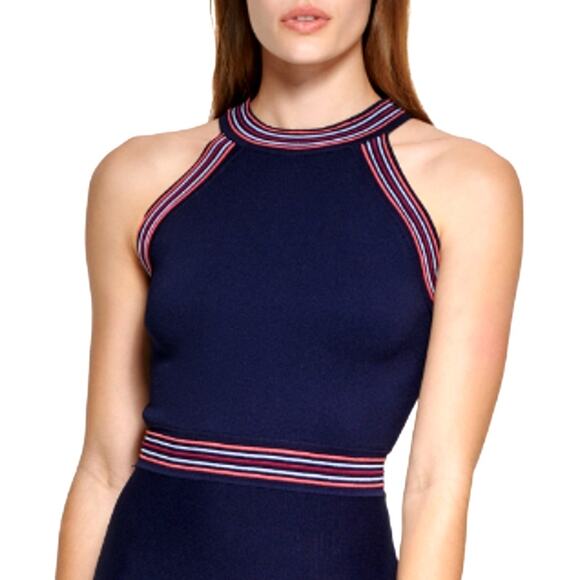 Vince Camuto Navy Blue Contrast-Trim Fit & Flare Halter Dress Size L - Picture 5 of 10